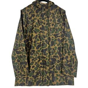 Vintage Military Issued A2 Duck Camo Hooded Vinyl PVC Rain coat Jacket M 3669